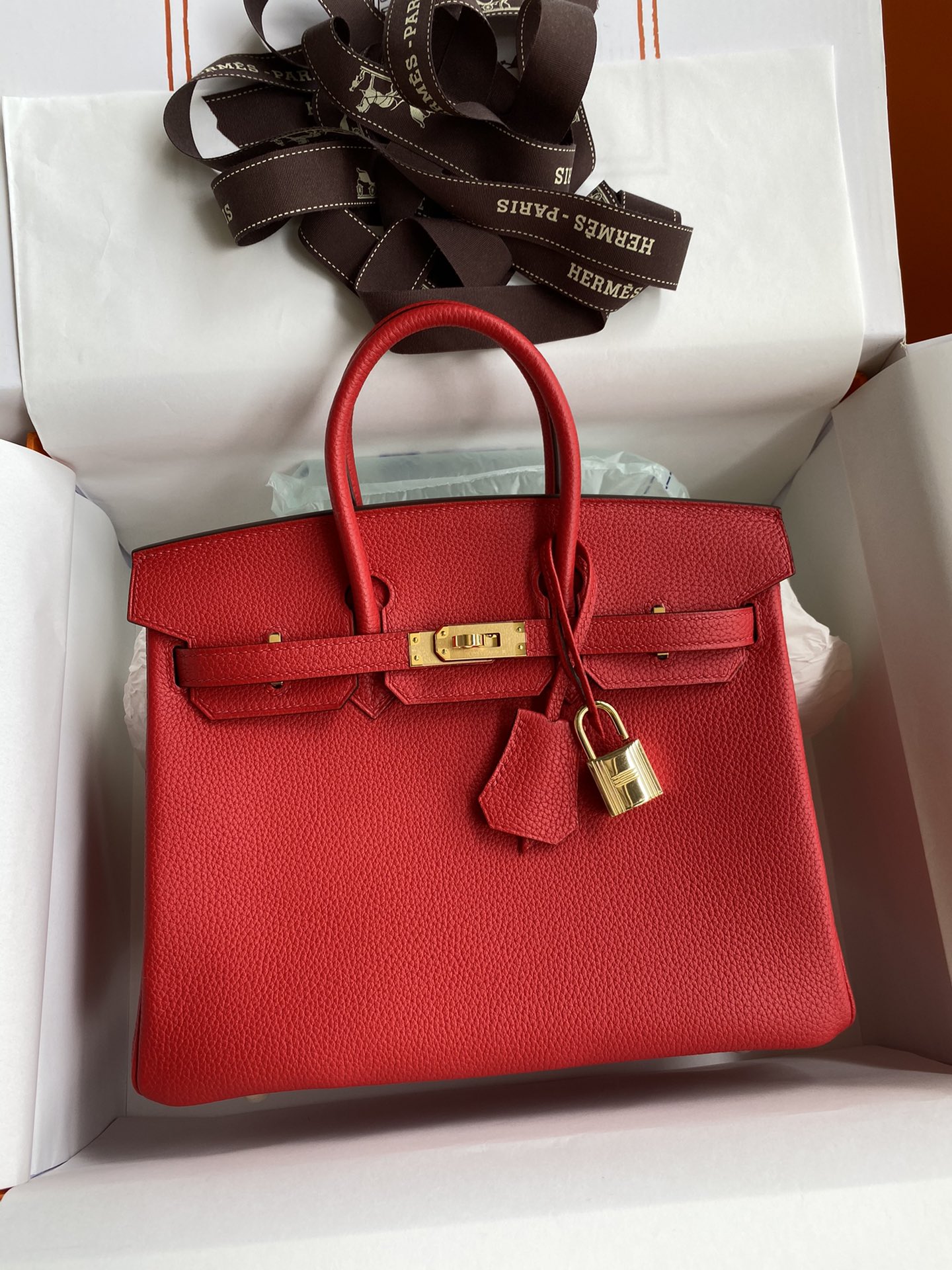 Hermes Birkin 25CM Togo Leather Handbag Red